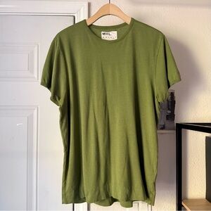 MARGARET HOWELL olive green cotton linen crew neck boxy cropped tee t-shirt